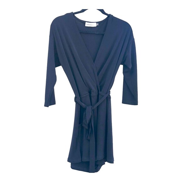 Veronica M Long‎ Sleeve Black Surplice Romper Shorts S - Picture 1 of 10